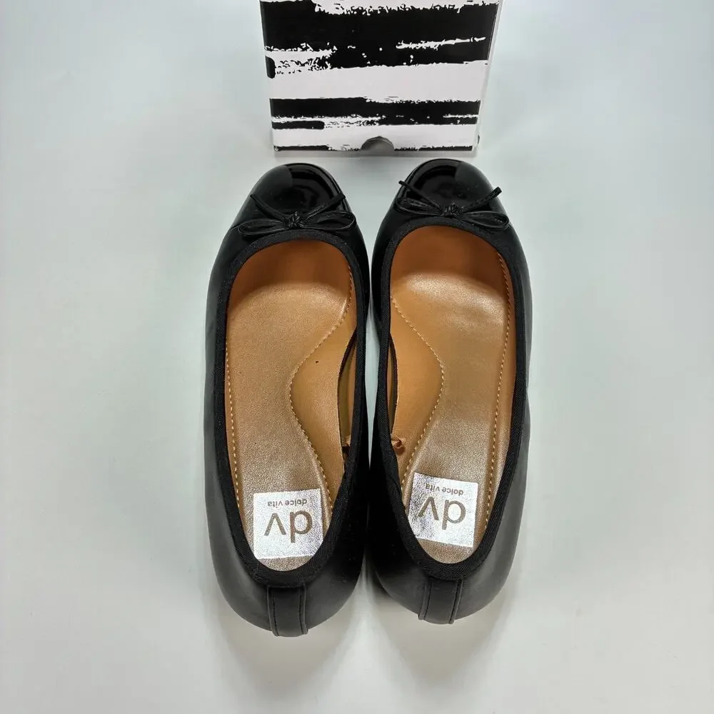 DV Dolce Vita Moxy Black Casual Slip On Bow Ballet Flat Sandals Women's Size 7.5
